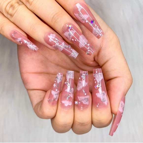Artquee 24pc Nude Pink Clear Clouds & Diamonds Nails - Picture 6 of 7